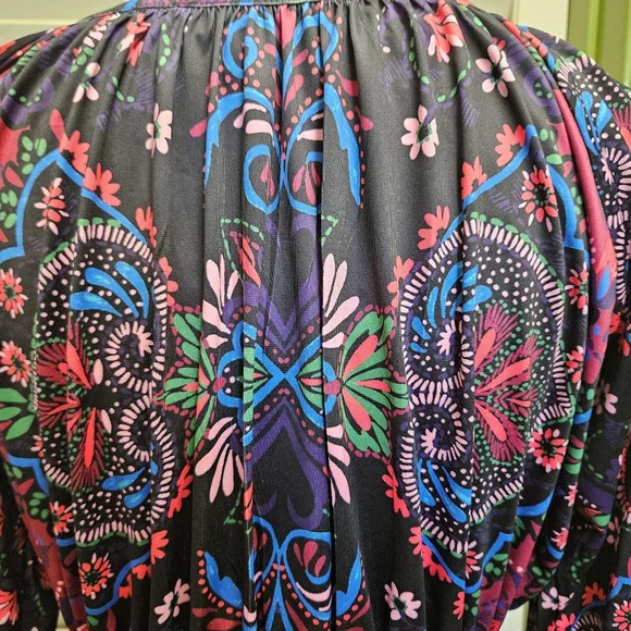 Boston Proper Vibrant Boho Floral Long Sleeve Blouse Bell Cuffs - Picture 11 of 13